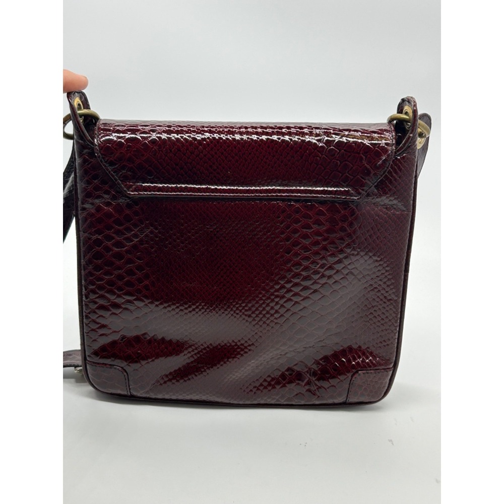 Vtg 70s Etienne AIGNER Cordovan Red Snake Embossed‎ Patent Leather Bag Handbag - Picture 7 of 12